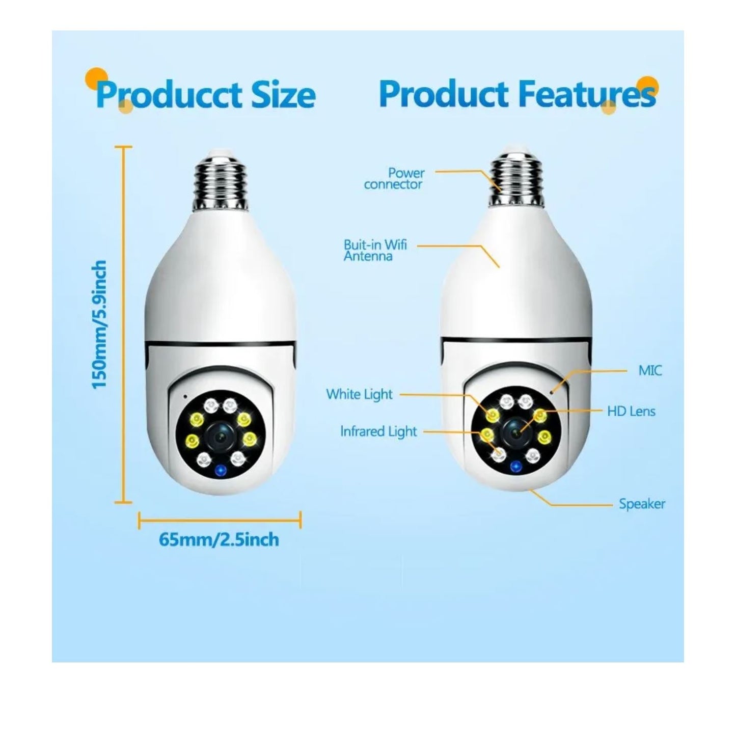 Foco Camara de Seguridad de 360° con Wifi Full HD Compatible con Alexa