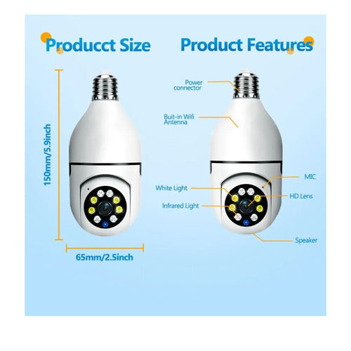 Foco Camara de Seguridad de 360° con Wifi Full HD Compatible con Alexa
